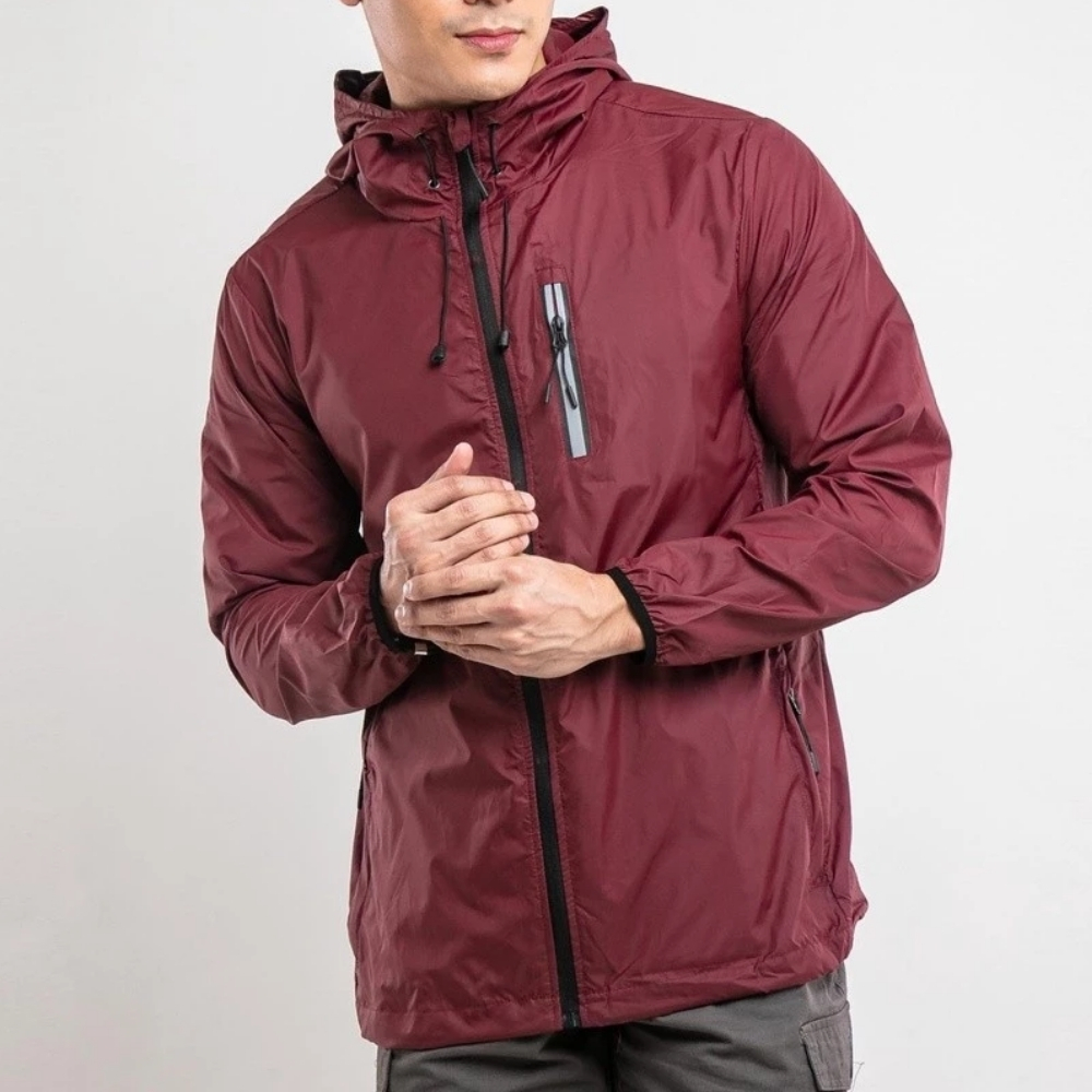 FIT (113) Men's Reflective Zip Hooded Windbreaker Jacket - Image 1