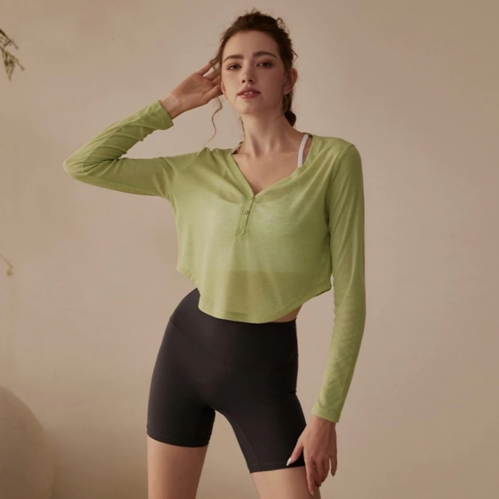 FIT (25) Women's Olive Cropped Long Sleeve Top - Image 1