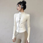 Women's White Sculpted Zip Yoga Jacket - Image 3