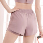 Women's Pink Mesh Hem Yoga Shorts - Image 2