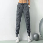 Women's Grey Drawstring Jogger Workout Pants - Image 3